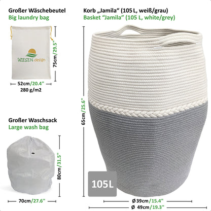 Korb JAMILA Ø39/49xH65 cm Grau/Weiß/105L