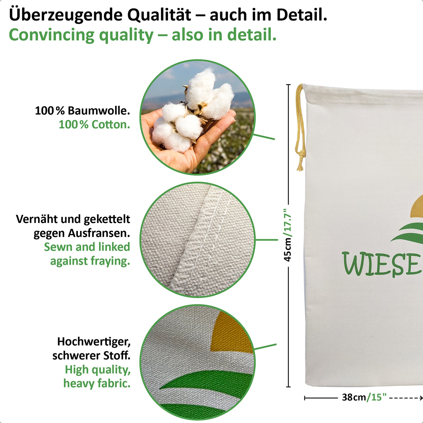 Wäschesack 4er-Set B38xH45cm, einzigartig in 280 g/m² schwerer Baumwolle