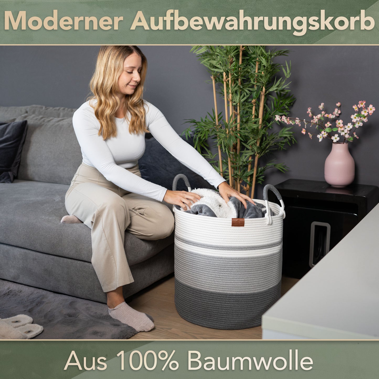 Korb EMILIA Ø46xH48 cm Grau/Weiß/80L