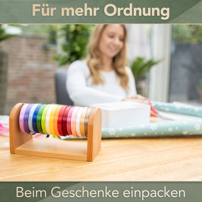 Geschenkband Abroller aus heimischen Buchenholz inklusive Schraubenzieher