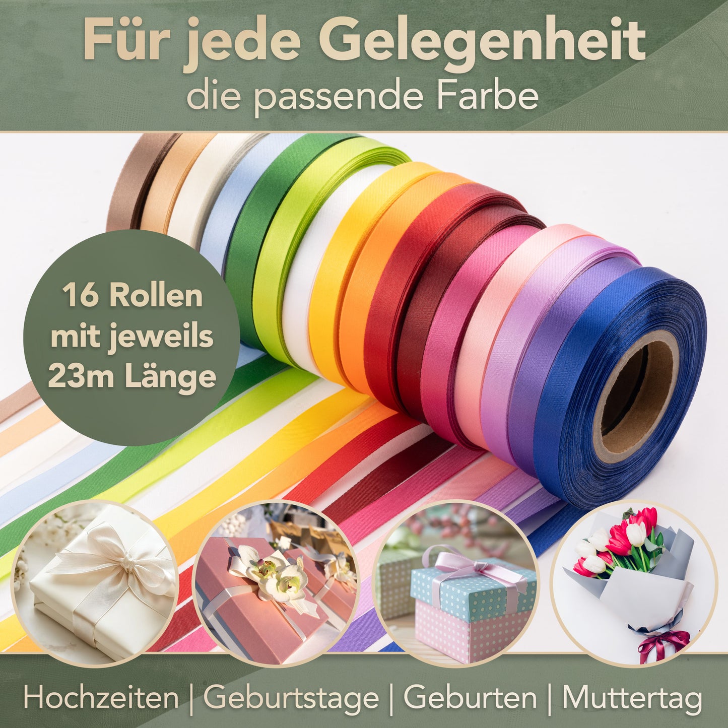 Gift ribbon 16 colors, colorfast, water-resistant, resistant to fraying